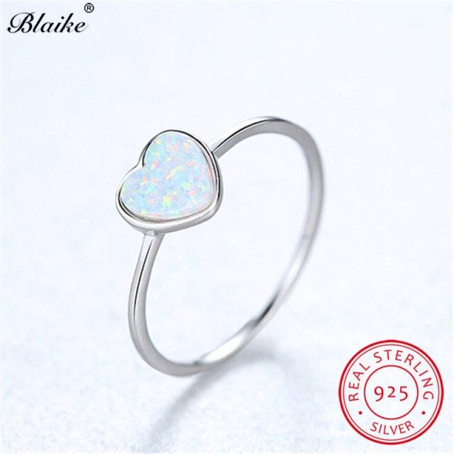 Кольца Blaike с радужным зеленым, синим, белым огненным опалом для женщин, кольцо с сердечком из стерлингового серебра 925 пробы, обручальные кольца, ювелирные изделия