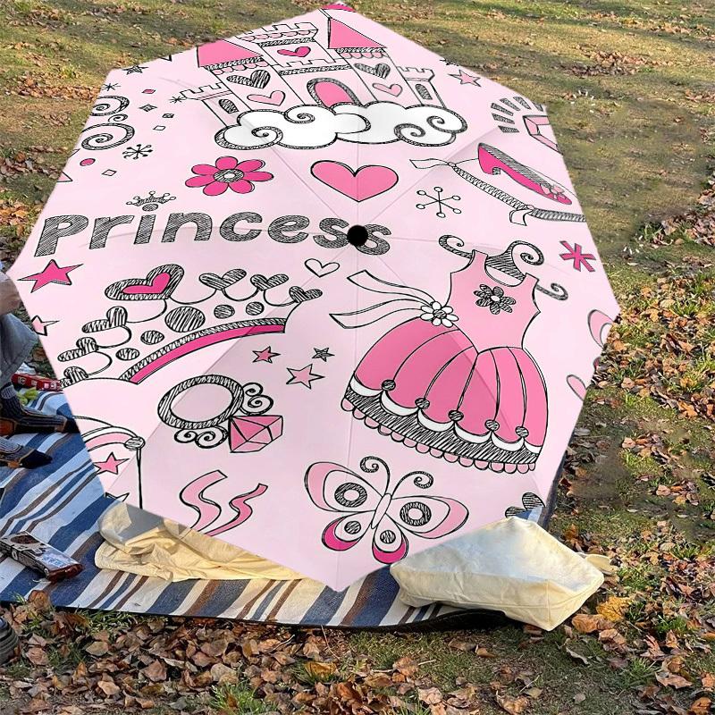 1PC Princess Castle Umbrella-8-Rib Reinforced Portable Folding Travel Suitable for All Seasons Outdoor Daily Use  -J0329