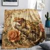 1PC Retro Floral Animal Print Flannel Blanket, High quality All Seasons, Home Decor, Warmth and Comfort, Perfect for Christmas Gifts