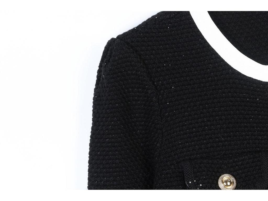 Women's French Socialite Mini Dress - Autumn/Winter, Contrasting White, Knit Waist-Hugging Style