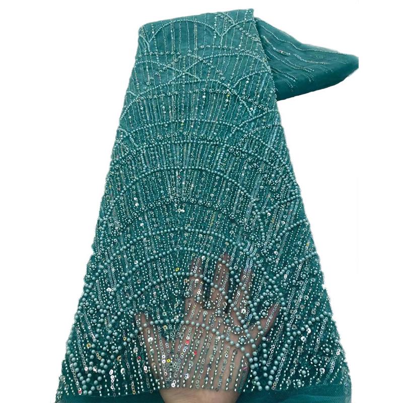 1 ярд Африканская роскошная кружевная ткань с бусинами и тюлем Нигерийская ручная работа Плотная кружевная ткань с пайетками Для DIY Свадебные Вечеринки Платья