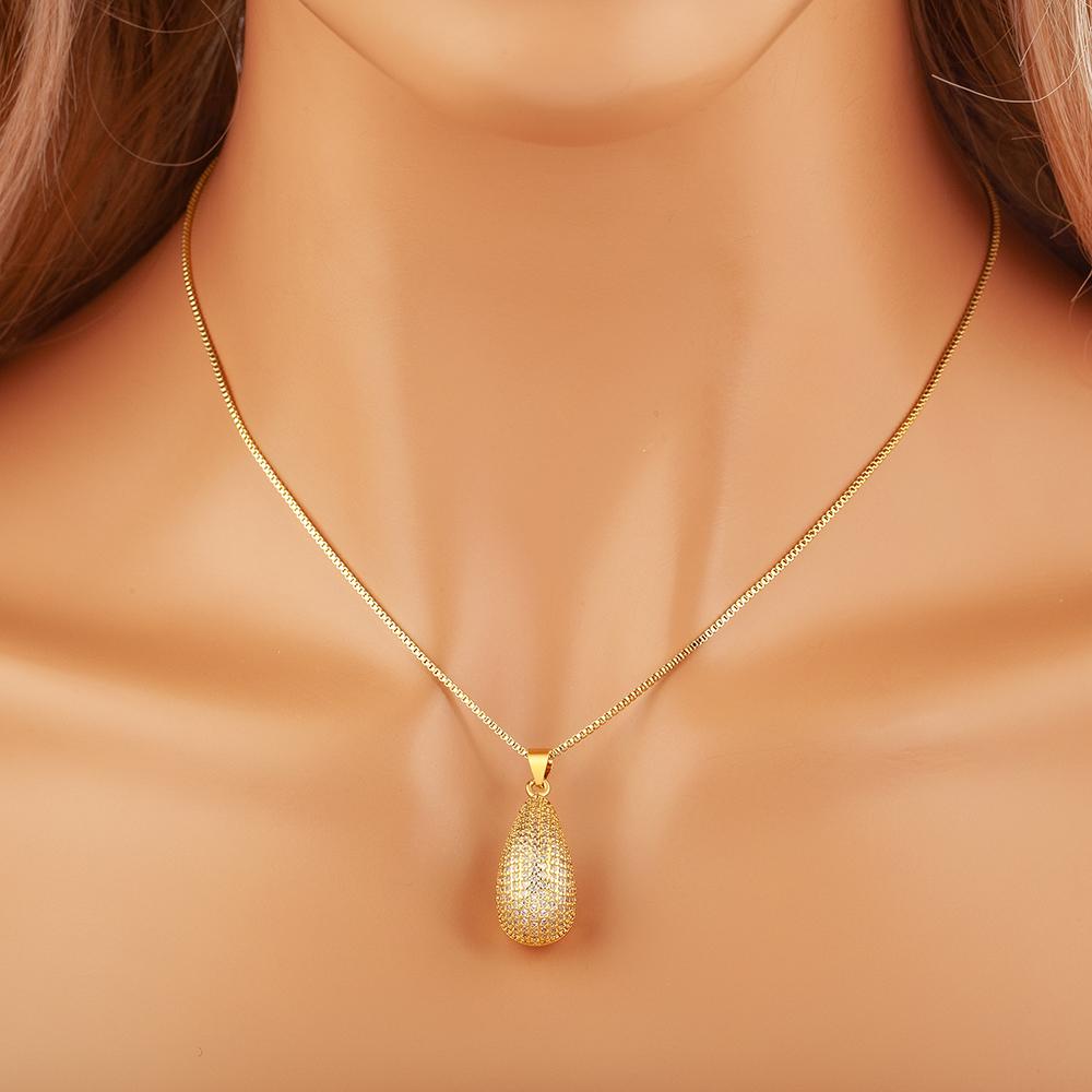 Nidin New Fashion Waterdrop Shape Hollow Design Charm Pendant Necklace For Women Men Shiny Crystal Zircon Jewelry Accessories