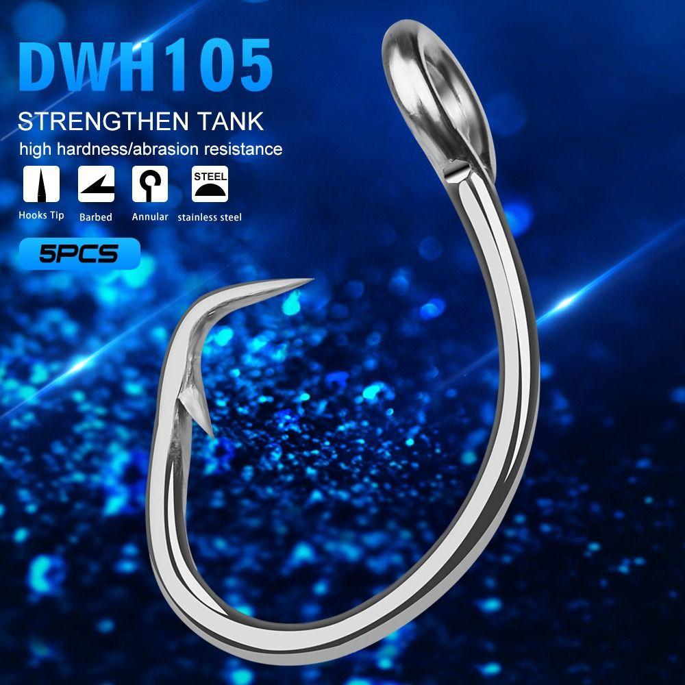 5pcs Stainless Steel Giant Fishing Hook 11/0#-16/0# Big Game Fishhook Tuna Hook  Boat/Ocean