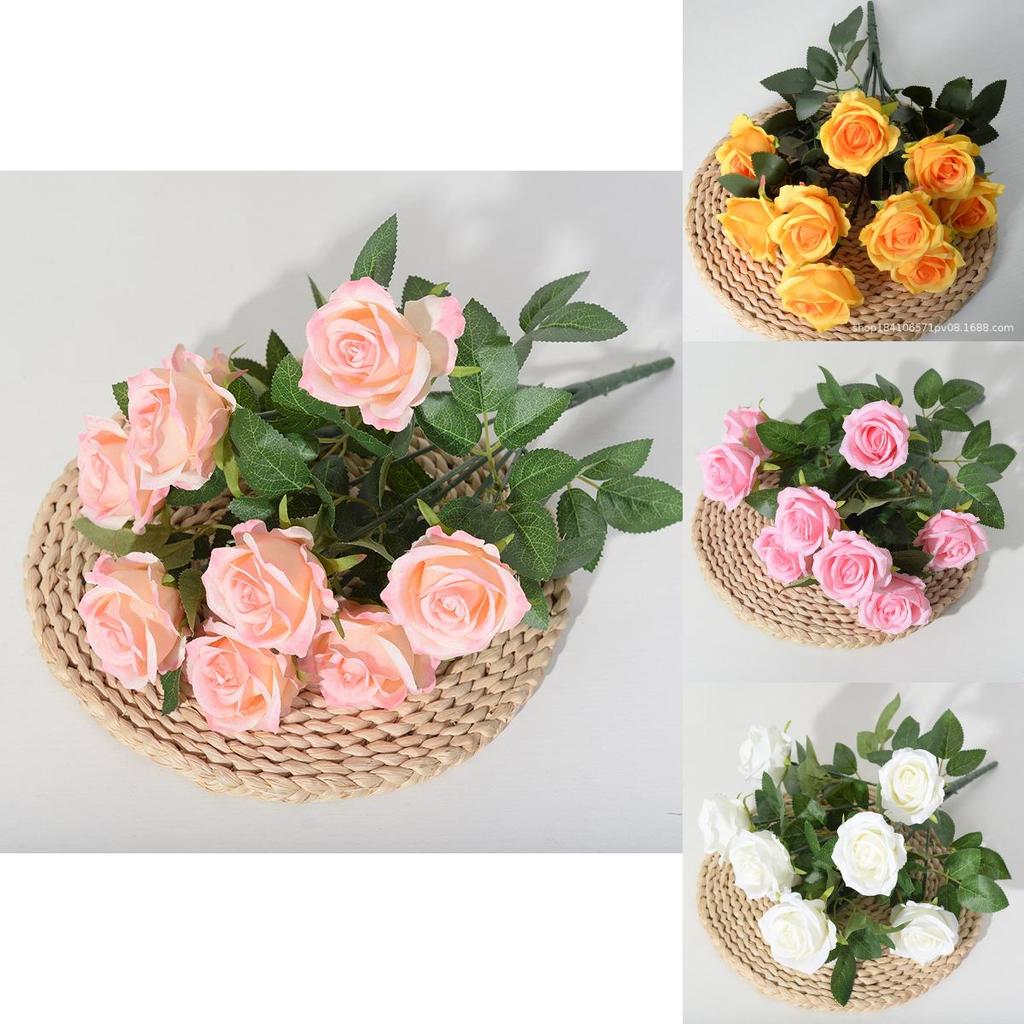 Artificial Ninehead Rose Bouquet Wedding Decor Silk Flowers For Home And Event Use