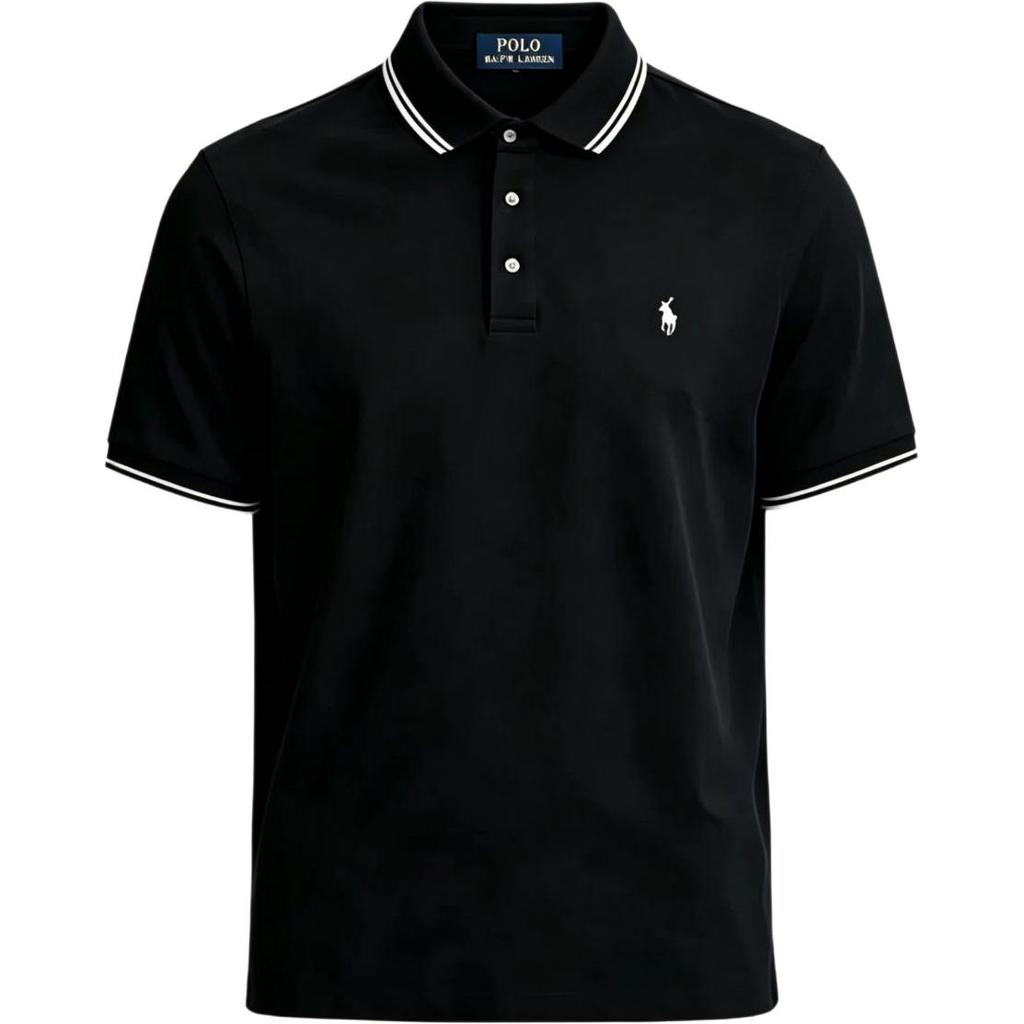 Polo Ralph Lauren Однотонная футболка с коротким рукавом на пуговицах Мужской топ Черный 710766488-004