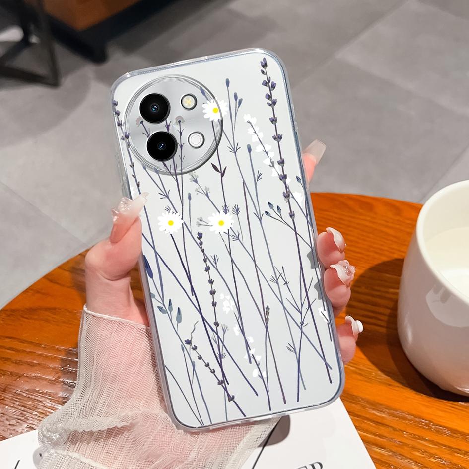 Luxury Pretty Flower Case Covers For Vivo V30e Y38 Y200E Y100 (IDN) Y28 V40 Lite Capa Housing Soft TPU Silicone Anti Drop Transparent Phone Bags Shell