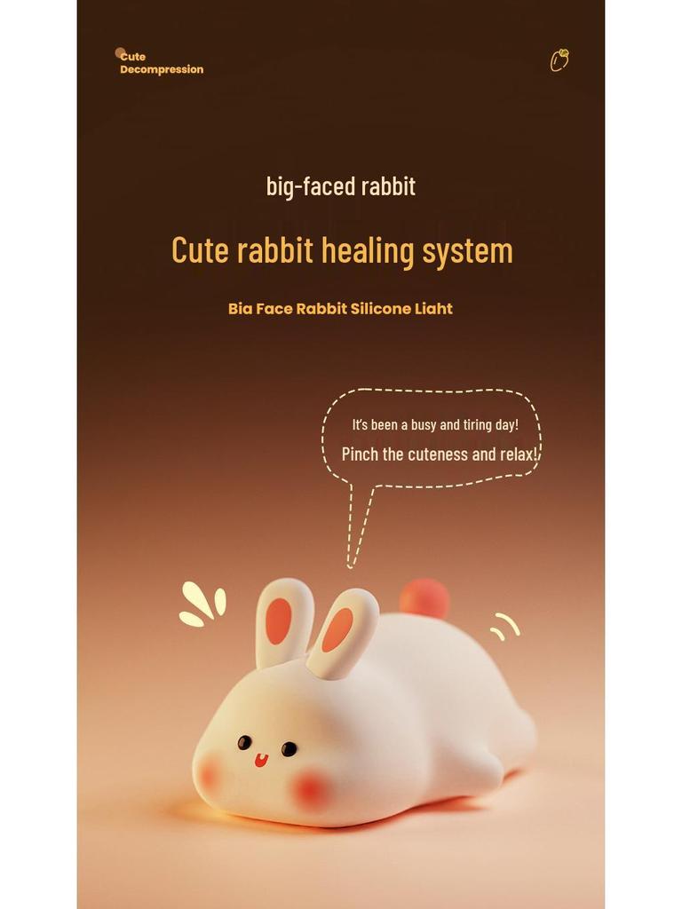 Large Face Rabbit Night Light with Voice Control and Timer - Soft, Colorful, Cute Sleep Aid Atmosphere Light