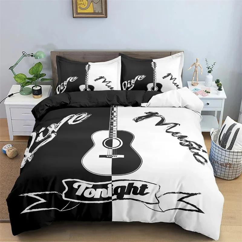 Comforter Music Guitar Bedding Set King Queen Heavy Metal Punk Rock For Teen Boy Musical Note 2/3Pcs Polyester Comforter