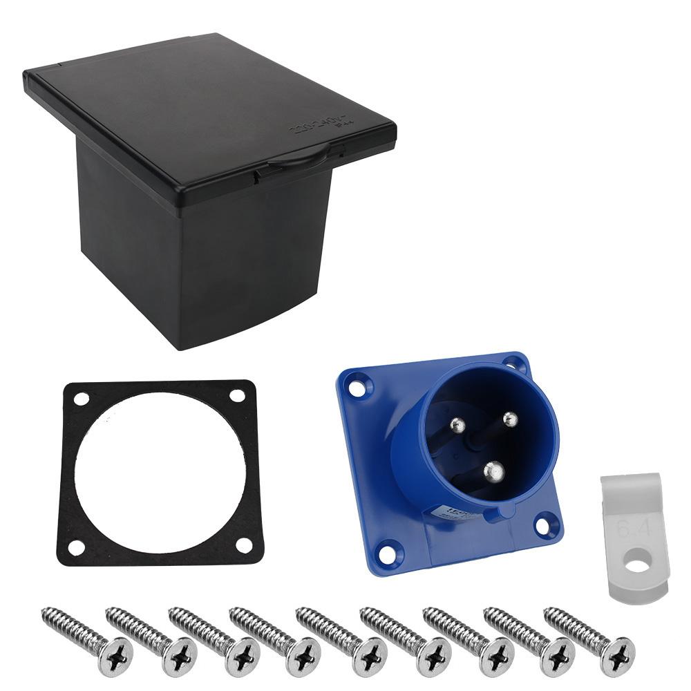 For RV Camper Marine Plug Socket With Cover 220V-240V 16A External Flush Hook Up Waterproof