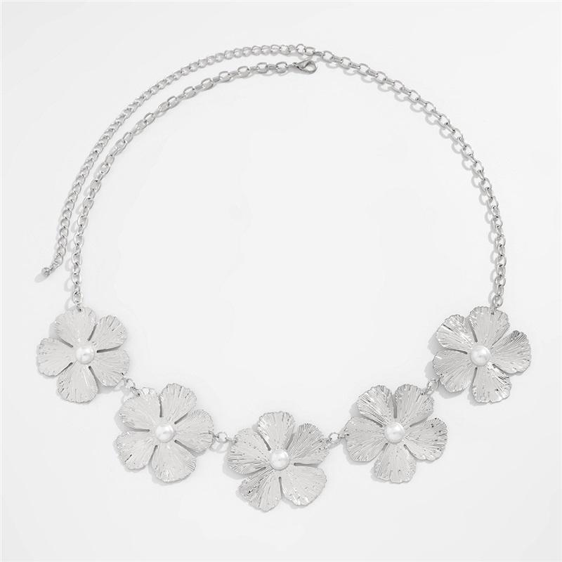 European and American sexy beach imitation pearl flower waist chain body chain sweet cool style metal chain body chain