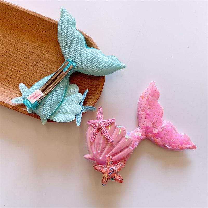 1 шт., заколки для волос с рисунком русалки, морской звезды, ракушки для девочек, детские заколки с лазерными блестками, детские заколки для волос, блестящие головные уборы, аксессуары для волос