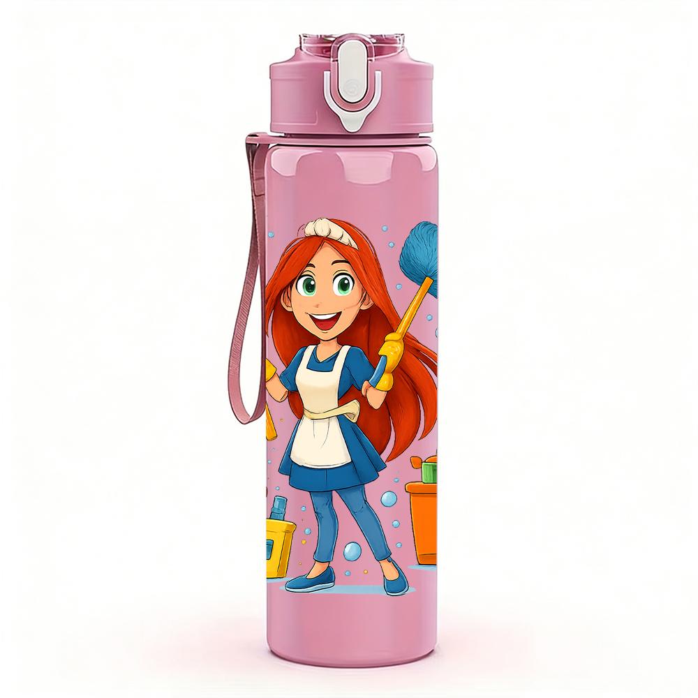 1PC Red Haired Handyman 750ml Color Plastic Sports Water Bottle Leakproof Flip Straw Lid For Sports Office Home Use