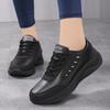 Fashion Spring Black Leather Sneakers Woman Casual Sneakers Lace Up Flats Lightweight Outdoor Anti-slip Sport Black Running Shoes Ladies