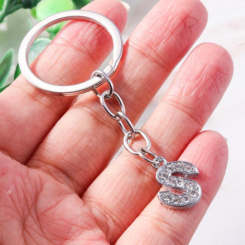 Fashion Charms 26 English Letters A-Z Alphabet Keychain Crystal Rhinestones Alloy Key Rings Gift for Handbag Jewelry DIY