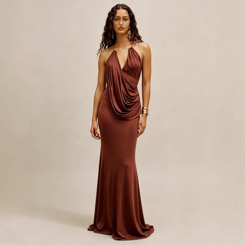Womens Sleeveless Halter Maxi Dress Sexy Backless Bodycon Party