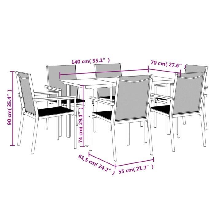 VidaXL 7-piece Garden Dining Set Black Textilene and Steel 3187044