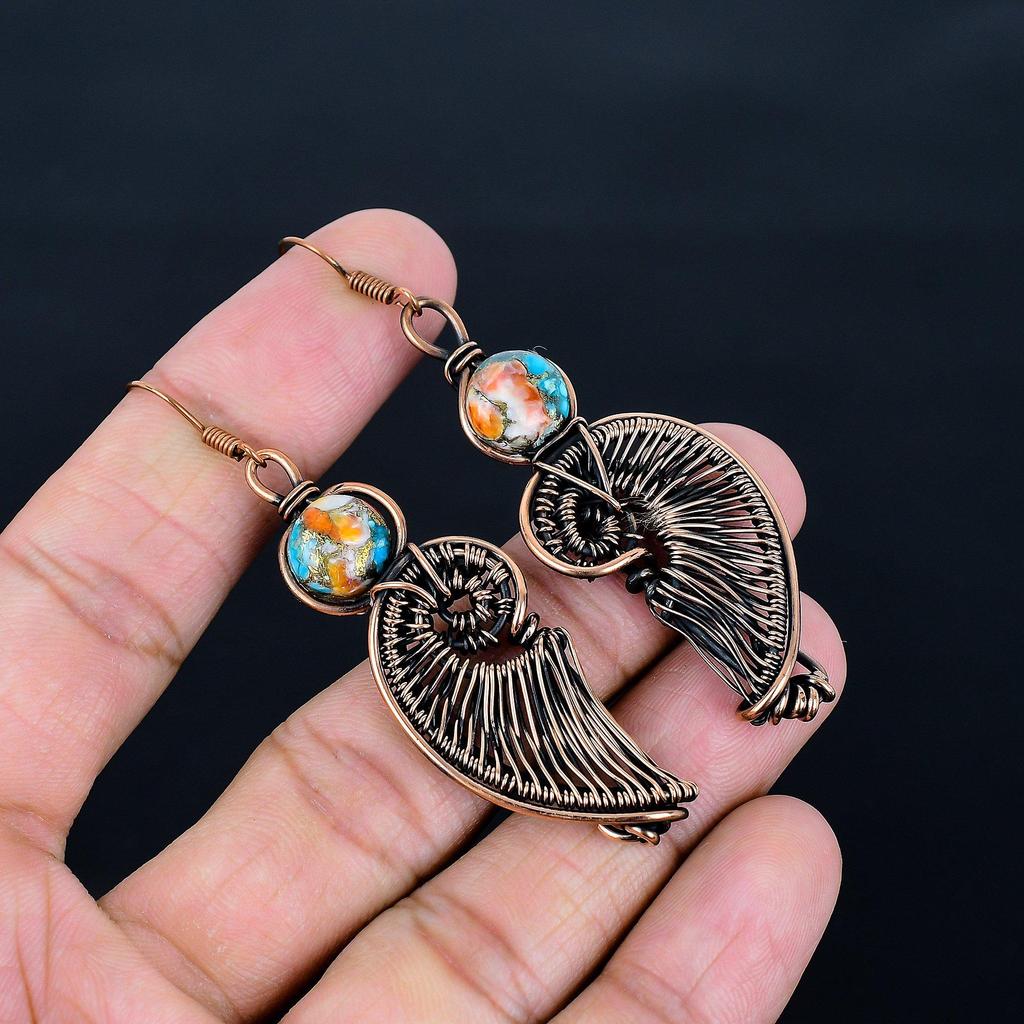 Spiny Oyster Earrings, 999 Copper Wire Wrapped Jewelry, Gemstone Earrings, Gift For Her Handmade Dainty Jewelry