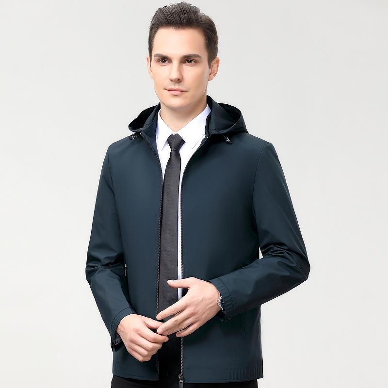 Модная куртка с капюшоном для мужчин весна-осень, новый деловой повседневный топ, тонкий пиджак среднего возраста с воротником-стойкой