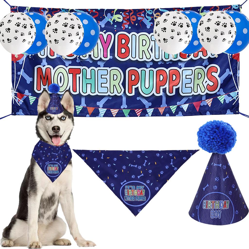 Украшения для вечеринок для домашних животных, собак и кошек, аксессуары для домашних животных, баннер на день рождения для собак, украшение на воздушный шар, треугольник на день рождения и шляпа на день рождения для собак