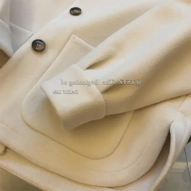 Женское утолщенное шерстяное пальто с капюшоном: 2024 Искусственный двухкомпонентный трикотаж для миниатюрных девочек