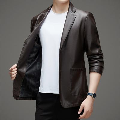 Осенняя мужская кожаная куртка большого размера, кожаная куртка для костюма, куртка из овчины для мужчин среднего возраста больших размеров