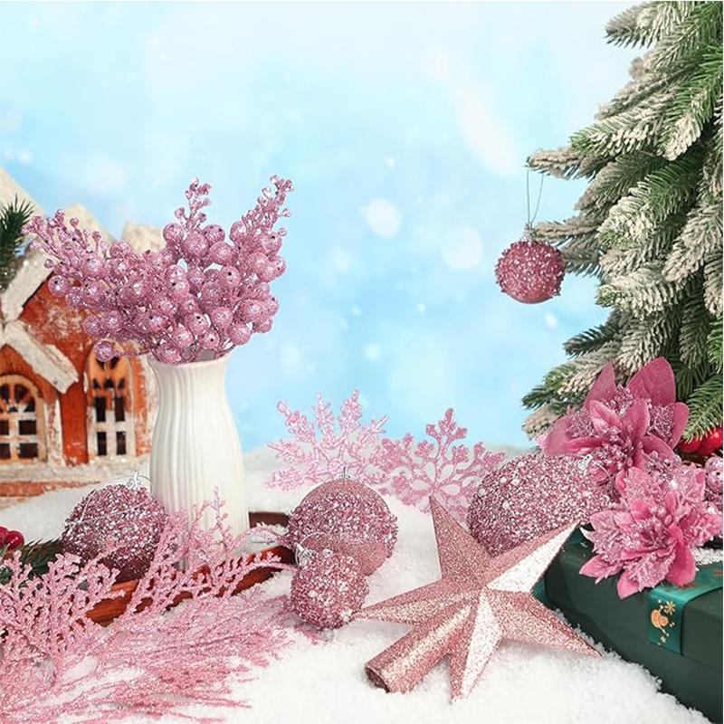 1/2/12Pcs Christmas Tree Ornament Glitter Christmas Tree Ball Ornament Artificial Flower Berry Snowflakes for Home Party Decor