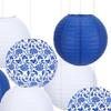 9 шт. Сине-белые китайские фонарики, подвесные круглые бумажные фонарики, украшение для свадьбы, дня рождения, вечеринки, потолочный декор