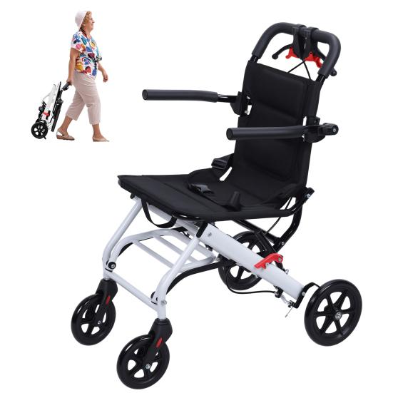 Transport Wheelchair Portable Transit Travel Wheelchair, Folding Wheelchairs for Adults and Seniors Support 180lbs, Narrow Doorways Wheel Chair,