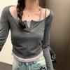 Design Niche Short Fake Two-piece Long-sleeved T-shirt for Women In Autumn and Winter New Hot Girl Slim and Chic Top Trend