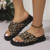 Fashion 2025 New Leopard Print Line with Buckle Platform Slippers Women Cross Border New Open-toe Beach Slippers