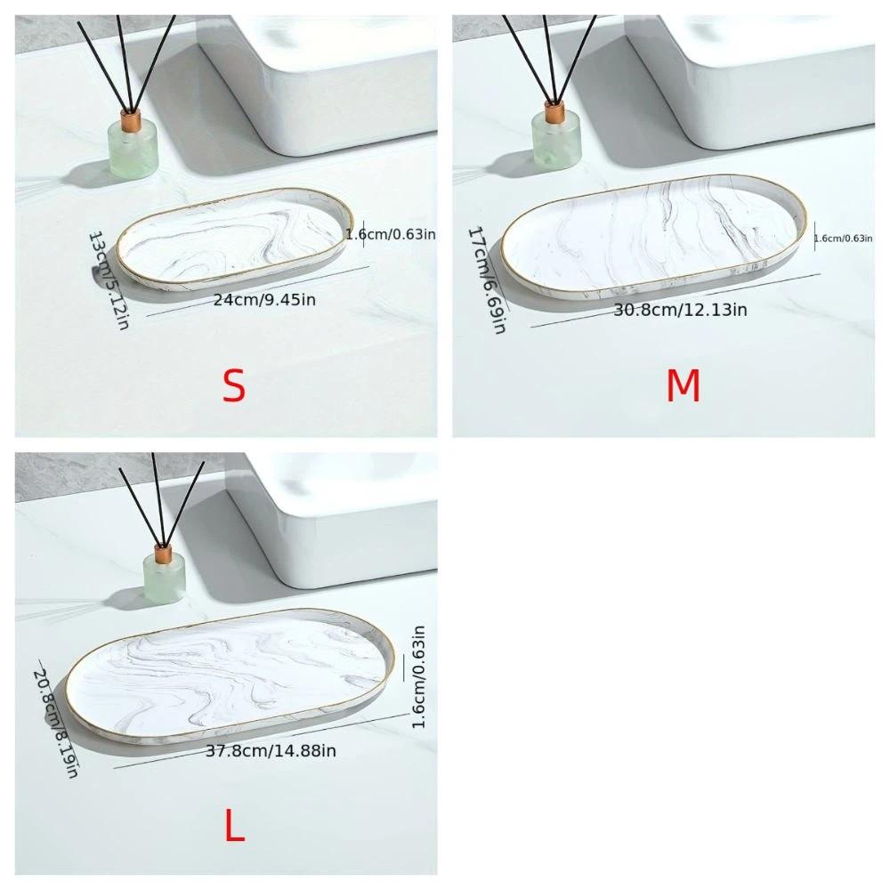 Multi Functional Marble Oval Disk Marble Texture Oval Dish Jewelry Display Plate Living Room