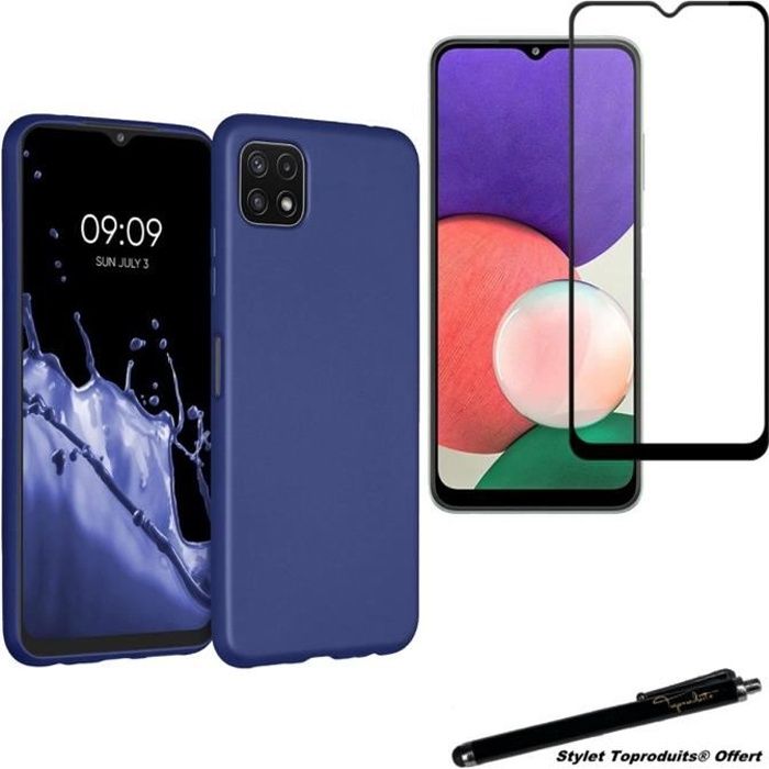 Coque de protection - Toproduits® - Samsung Galaxy A22 5G - Bleu - Verre trempé - Souple