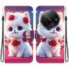 Handmade PU Leather Flip Case for Xiaomi Redmi A3 Anti-Slip Shockproof Cover with Wrist Strap & Heart/Rose Cat Designs