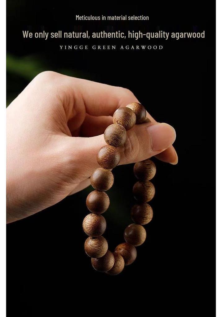 Genuine Hainan Oriole Green Qinan Agarwood Prayer Beads Bracelet for Men and Women