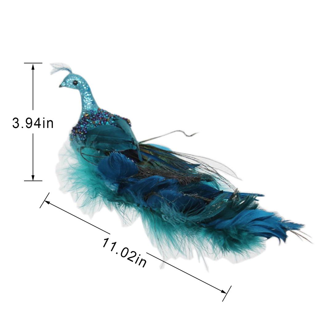 Christmas Tree Feather Peacock Decorations Simulation Three-dimensional Bird Ornaments with Clip