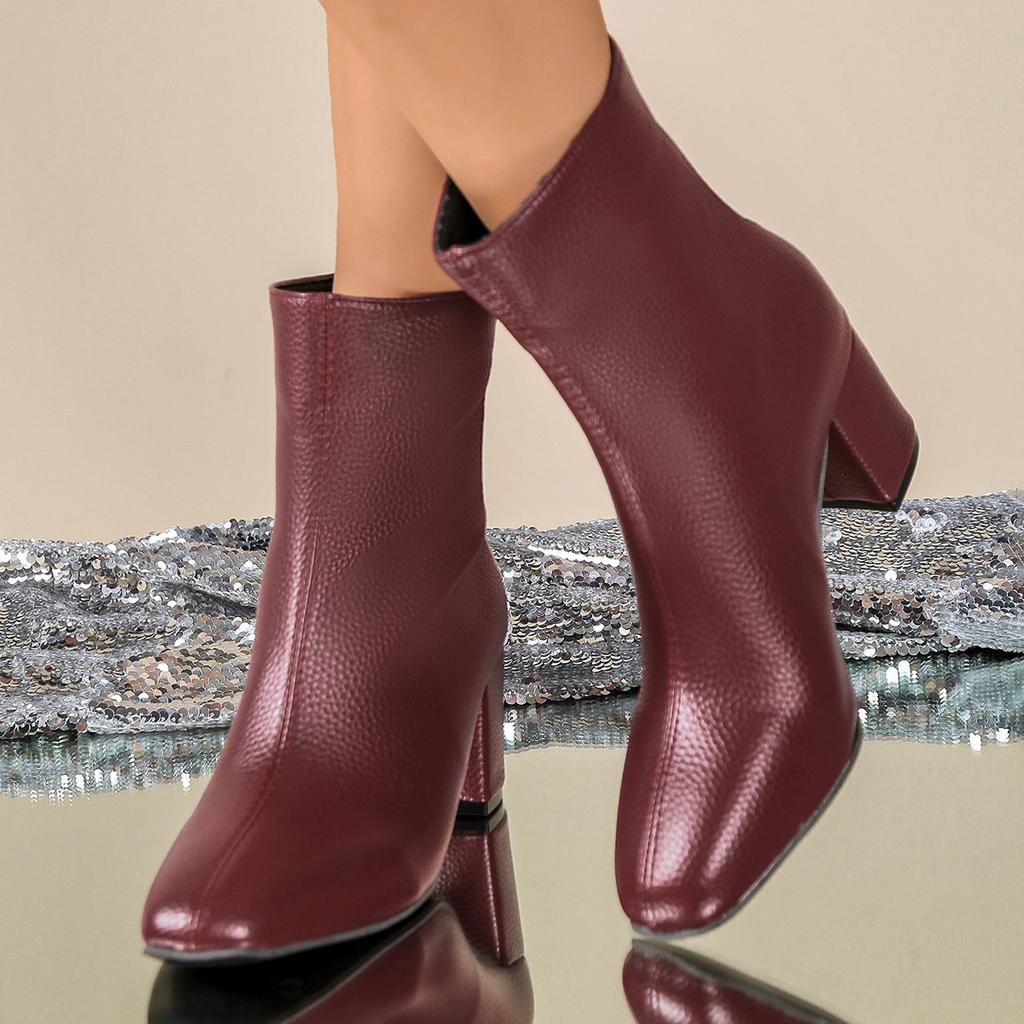 Женские повседневные ботильоны из искусственной кожи, нескользящие, с острым носком, на массивном блочном каблуке, короткие ботинки для женщин, удобные ботильоны на низком каблуке для платья с молнией