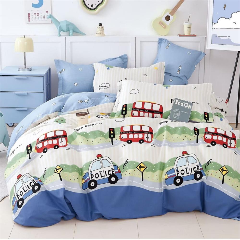 Cartoon Kids Bedding Set Construction Duvet Cover for Home Decor, Equipment Trucks Excavator Tractor Bedding Bedroom Single 2Pcs