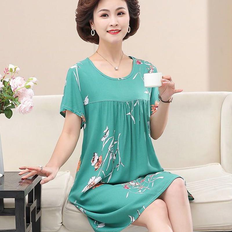 Женское летнее свободное платье с короткими рукавами, домашняя одежда, хлопковая шелковая пижама