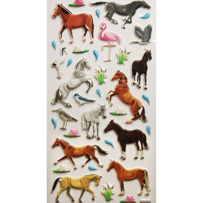 Scène à décorer pour enfants - Chevaux - Stickers Puffies