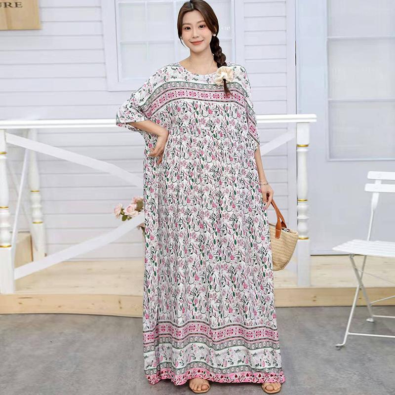 Юго-Восточная Азия 100 кг супер пышное платье пышная девушка плюс короткий рукав платье для беременных свободная цветочная пляжная длинная юбка