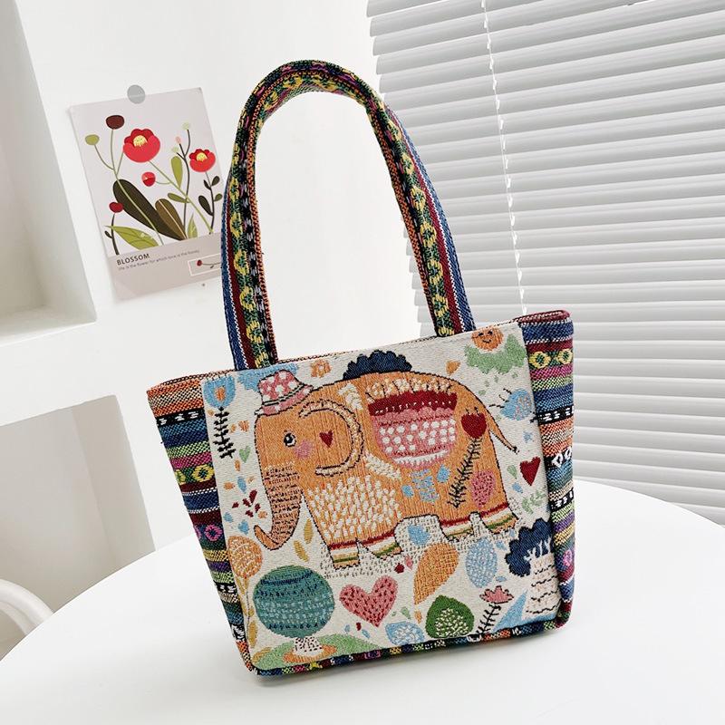 Cartoon Embroidered Canvas Handbag Women's Bag Casual Handbag Office Worker Small Satchel