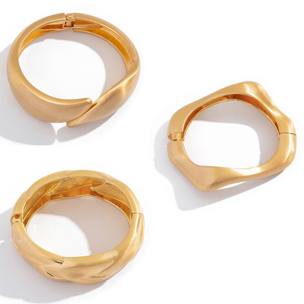 Ingemark Classic Vintage Matte Irregular Heavy Metal Chunky Wide Cuff Bangles Women Punk Gold Color Spring Bracelets Men Jewelry