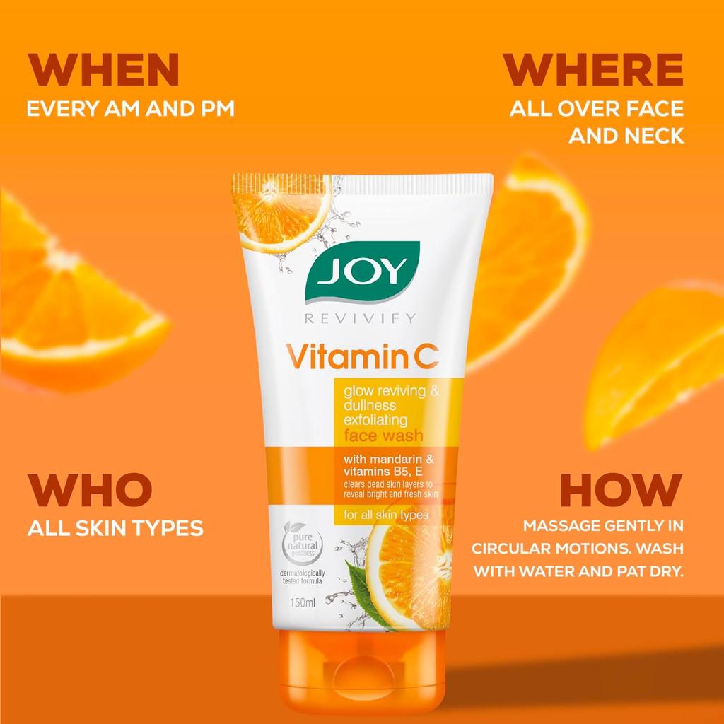 JOY Vitamin C Face Wash 100ml Pack of 1 For Glowing Skin Brightening Daily Cleanser Men Women