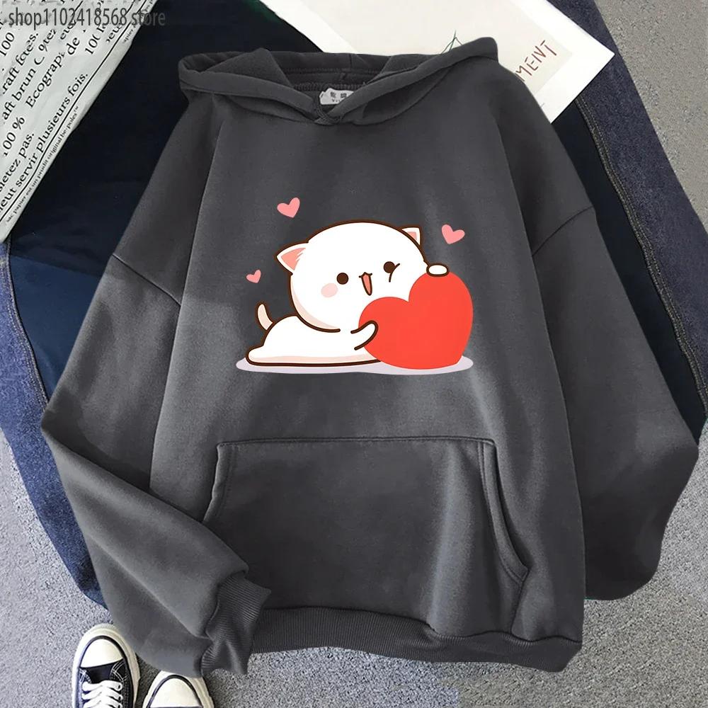 Kawaii Peach Cat Hoodies Cartoon Cute Printed Sweatshirt Women Tops Ropa Aesthetic Clothes Women Female Korean Hoody