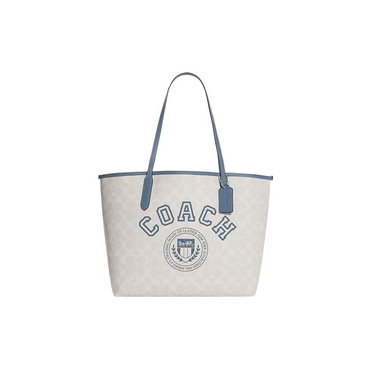 Coach City 33 Classic Monogram Print Zippered Tote Bag Women tote Chalk-White Indigo CB869-SVUOB