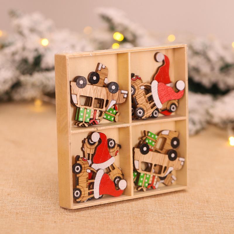 12pcs Santa Claus Snowman Xmas Tree Hanging Ornaments Christmas Wooden Pendant New Year Gift Christmas Decoration