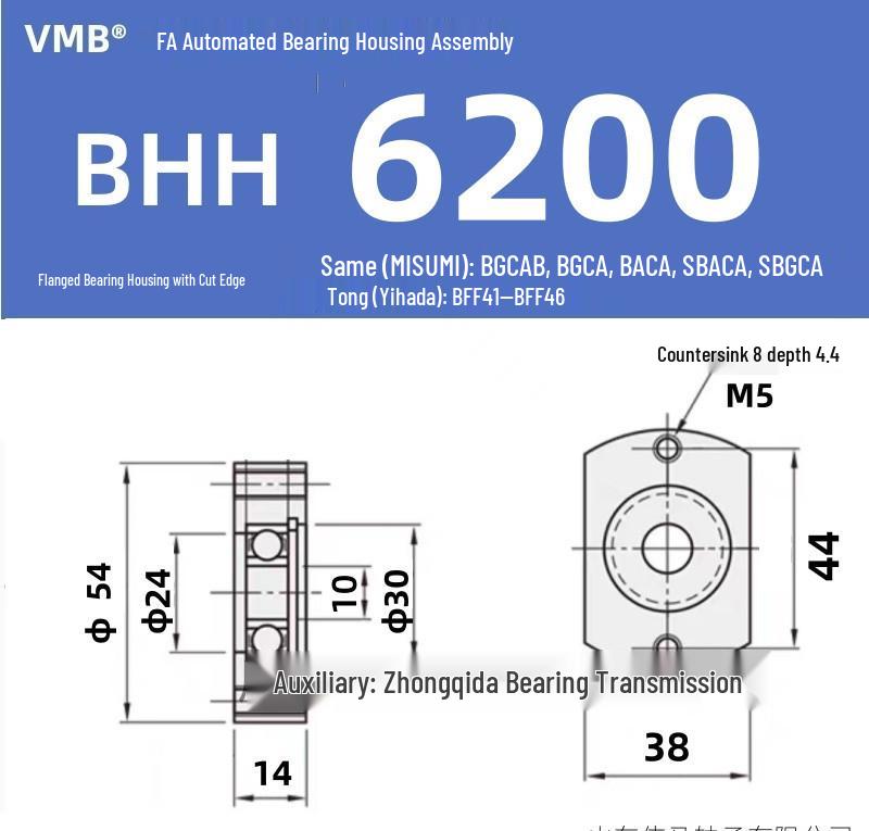 BHH BFF43 Double-Sided Flange Bearing Mount with Snap Ring - Single Bearing Block Assembly