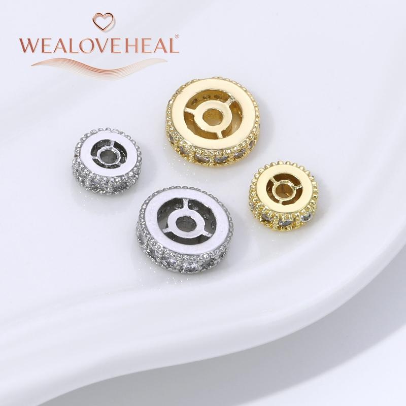 14K Gold Plated Brass Flat Round Spacer Beads, Inlaid Zircon Spacer Beads For DIY Necklace Bracelets Jewelry Making Accessories