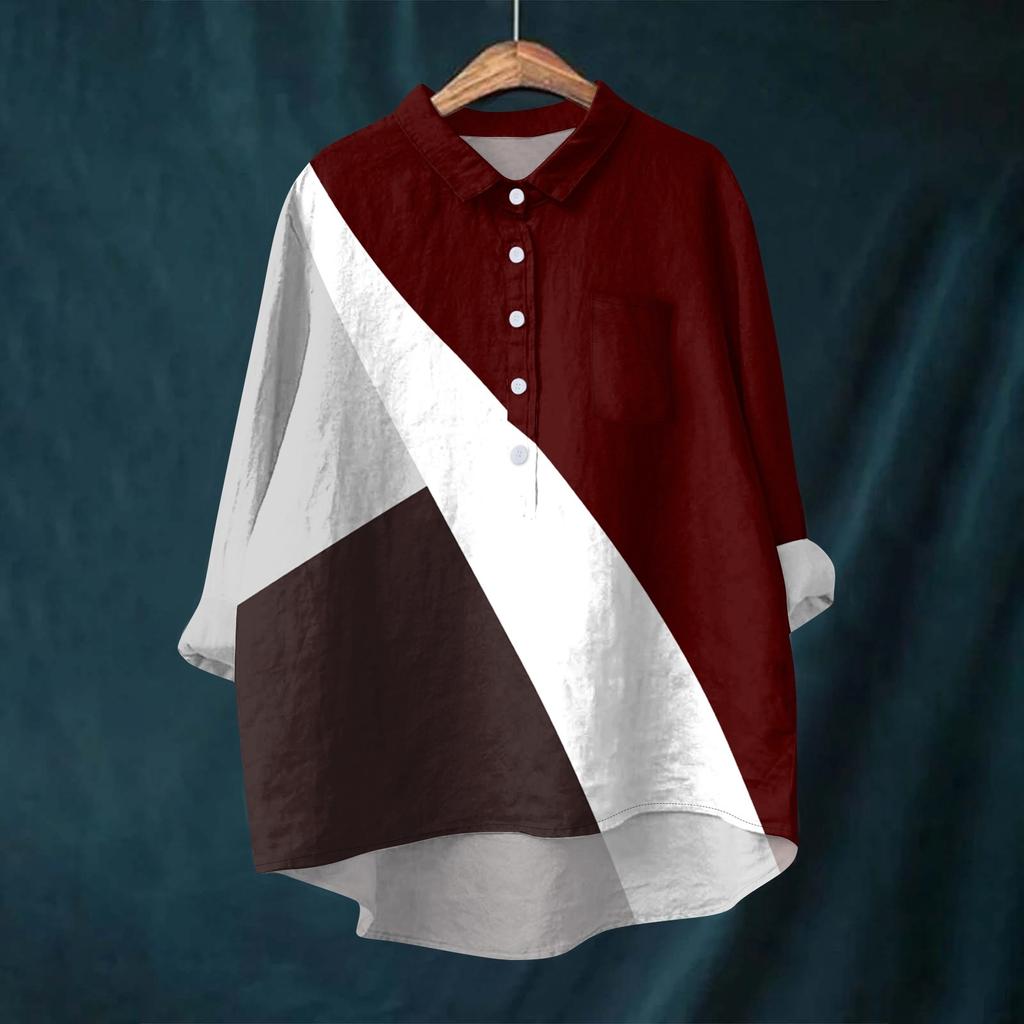 Женская рубашка-блузка с длинными рукавами и принтом на пуговицах, повседневный подол, нестандартный воротник рубашки