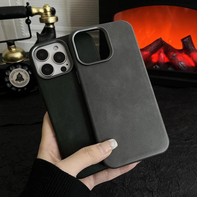 Винтажный кожаный чехол для телефона Magsafe Slim для iPhone 16 Pro Max 15 Pro 14 13 однотонный ударопрочный жесткий чехол-бампер из поликарбоната с магнитом